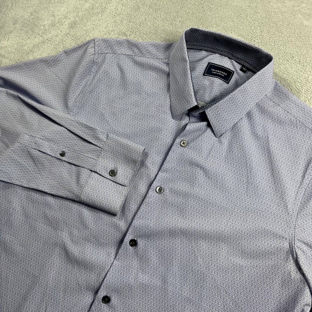 7Diamonds Chilean Sunset 4 Way Stretch Blue Geometric Button Down Shirt Mens L